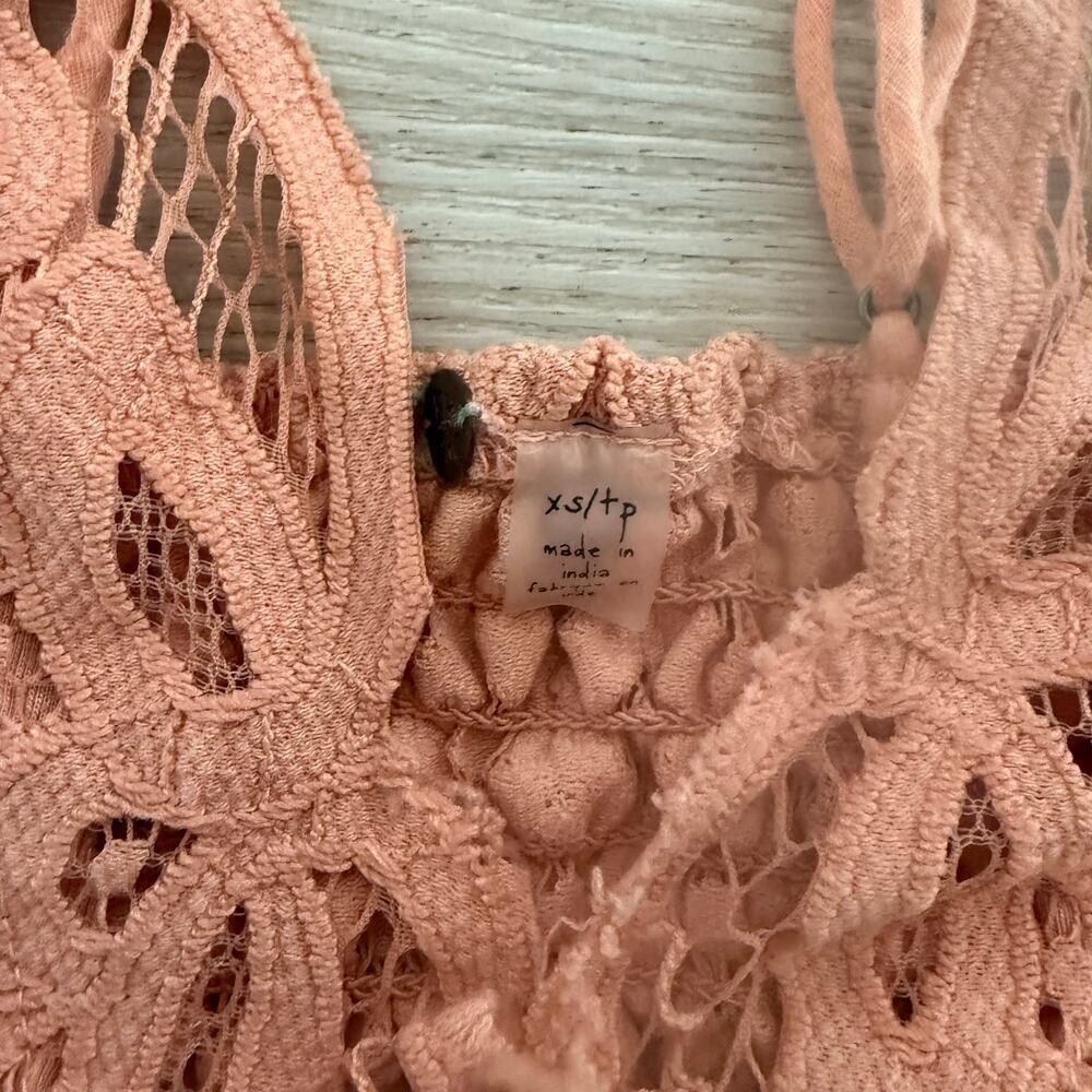 Free People One Adella Peach Lace Bra Strappy Bralette Size XS - Picture 3 of 4